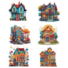 ดาวน์โหลดฟรี ภาพประกอบการ์ตูน ของบ้านที่มีสีสันเหนือจินตนาการ format .png ตัดพื้นหลังออก และ .jpg
